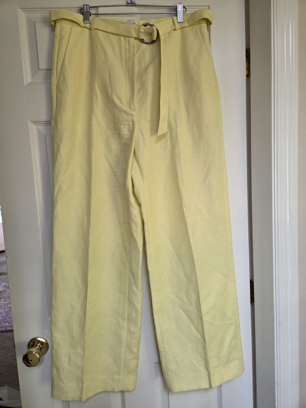 & Other Stories Belted Linen Cotton Wide Leg Pants Yellow Size 12 NWOT
